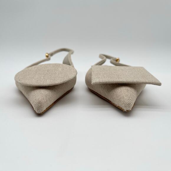 JACQUEMUS | Les Slingbacks Duelo P in Light Greige Linen Flats 38 / US 7 - Picture 9 of 16